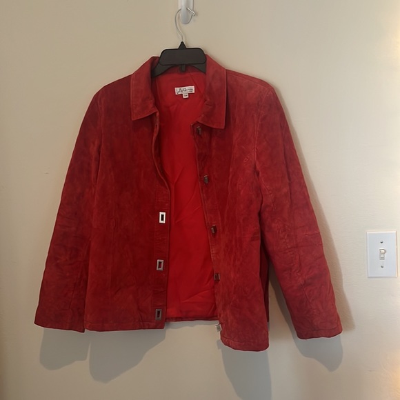 J. Marco Suede Leather Square Twist Clasp Red Jacket - Picture 2 of 9